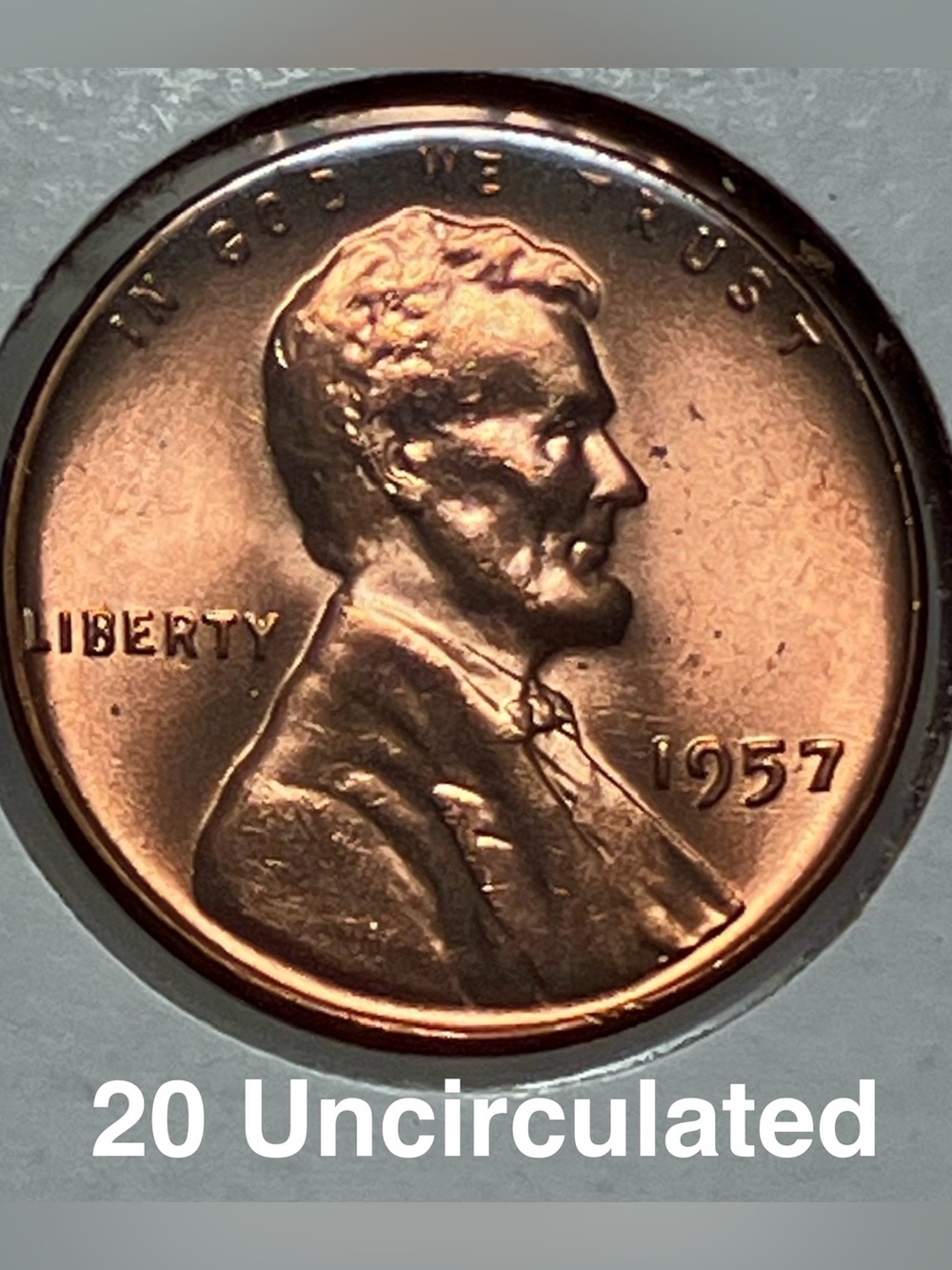 20 Uncirculated 1957 LINCOLN PENNIES / From Original BANK ROLLS / Reddish Orange